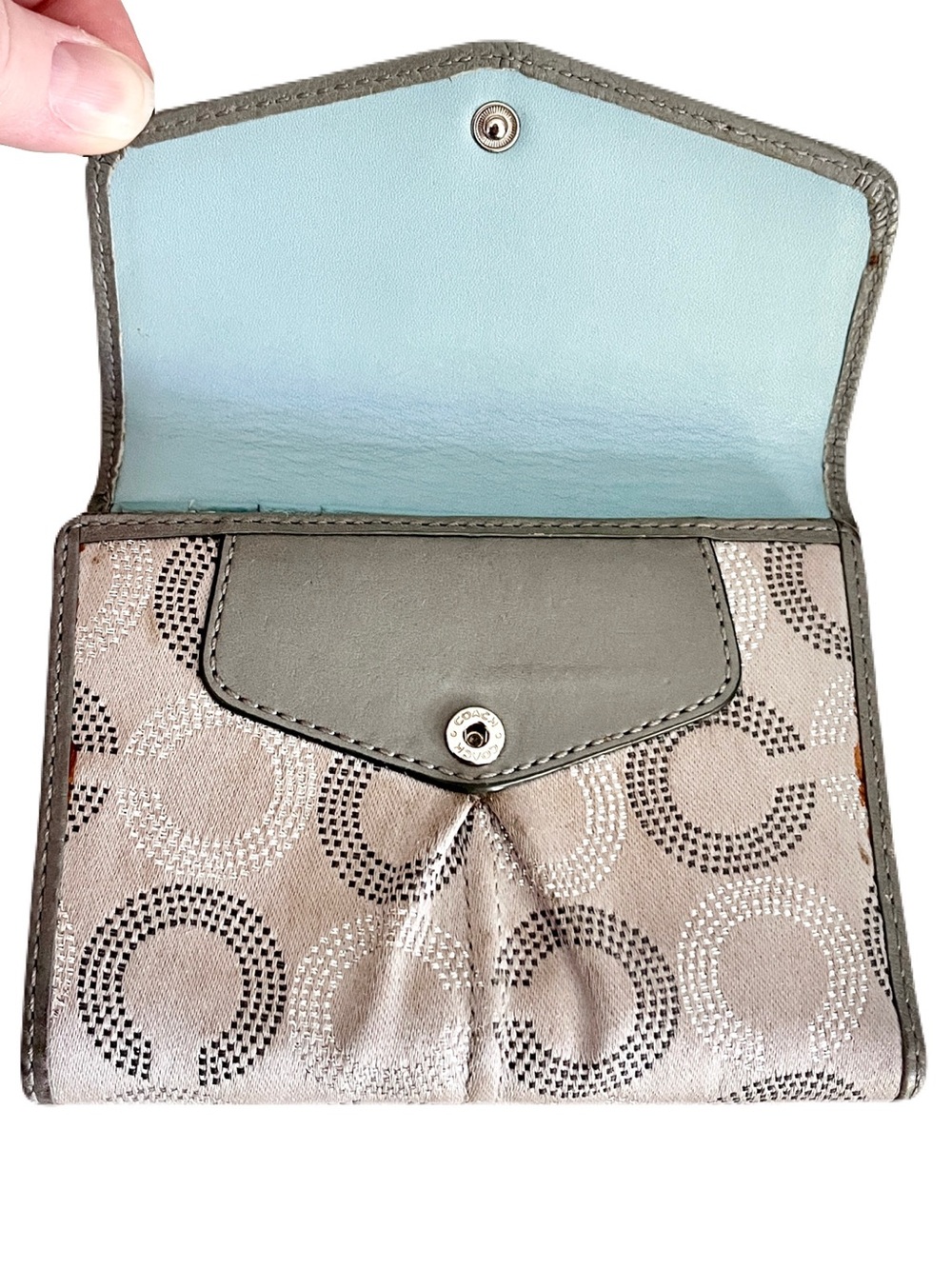 Coach Silver Jacquard and Grey Leather ‘Madison Dotted Op Art’ Medium Wallet - Picture 8 of 11